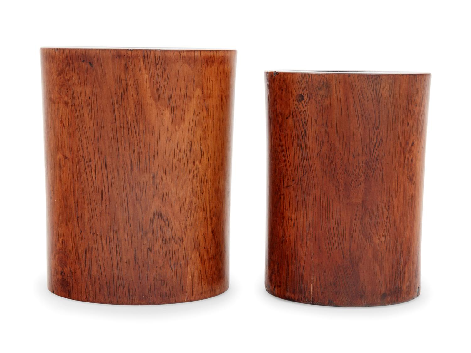 Two Chinese Hardwood Brush Pots, Bitong