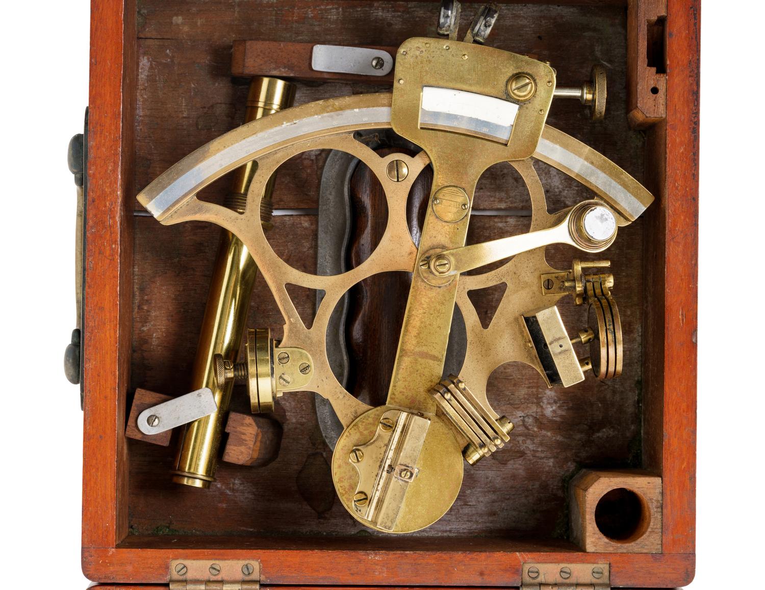 An English Brass Cased Sextant by T.L. Ainsley, Ltd., South Shields