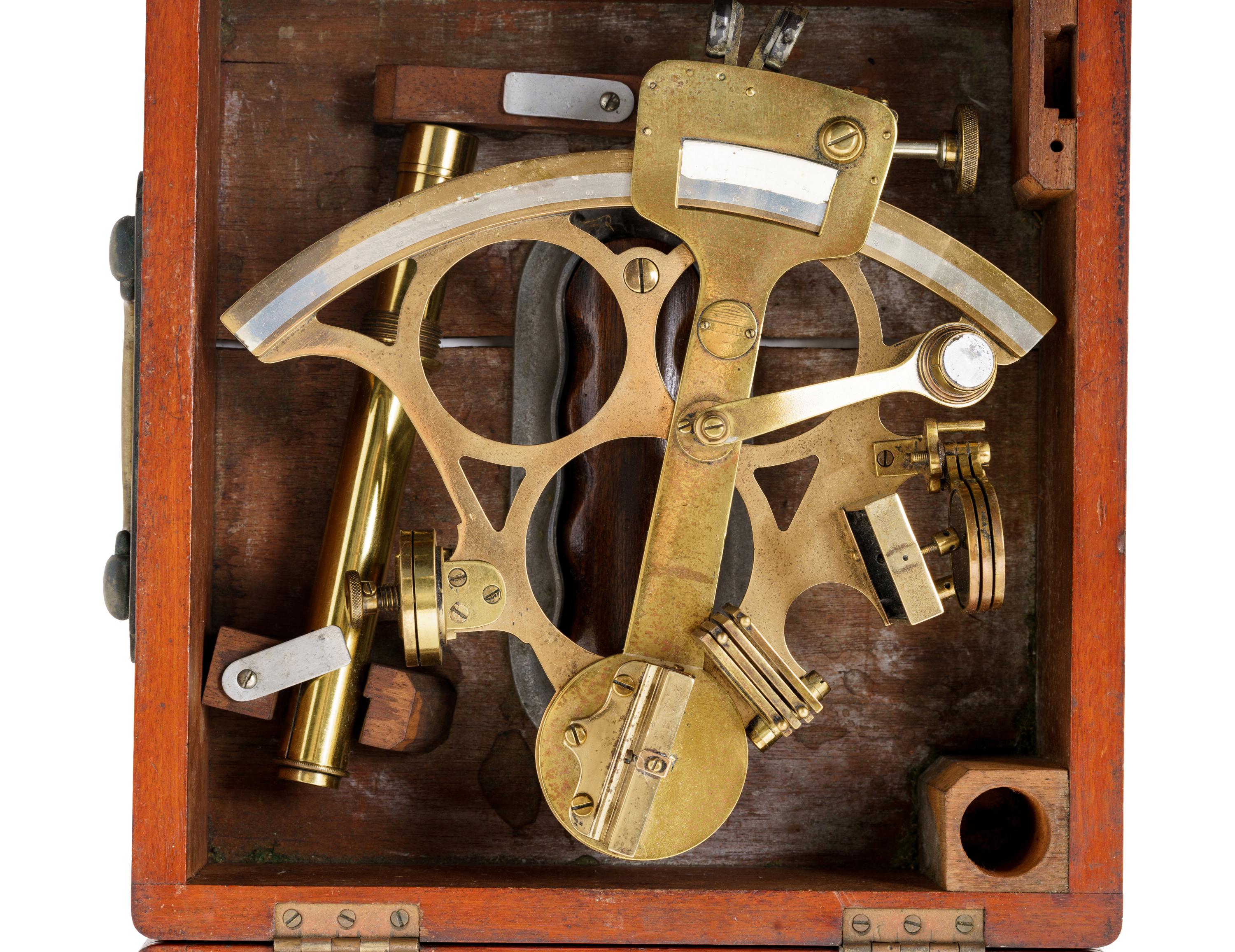 An English Brass Cased Sextant by T.L. Ainsley, Ltd., South Shields