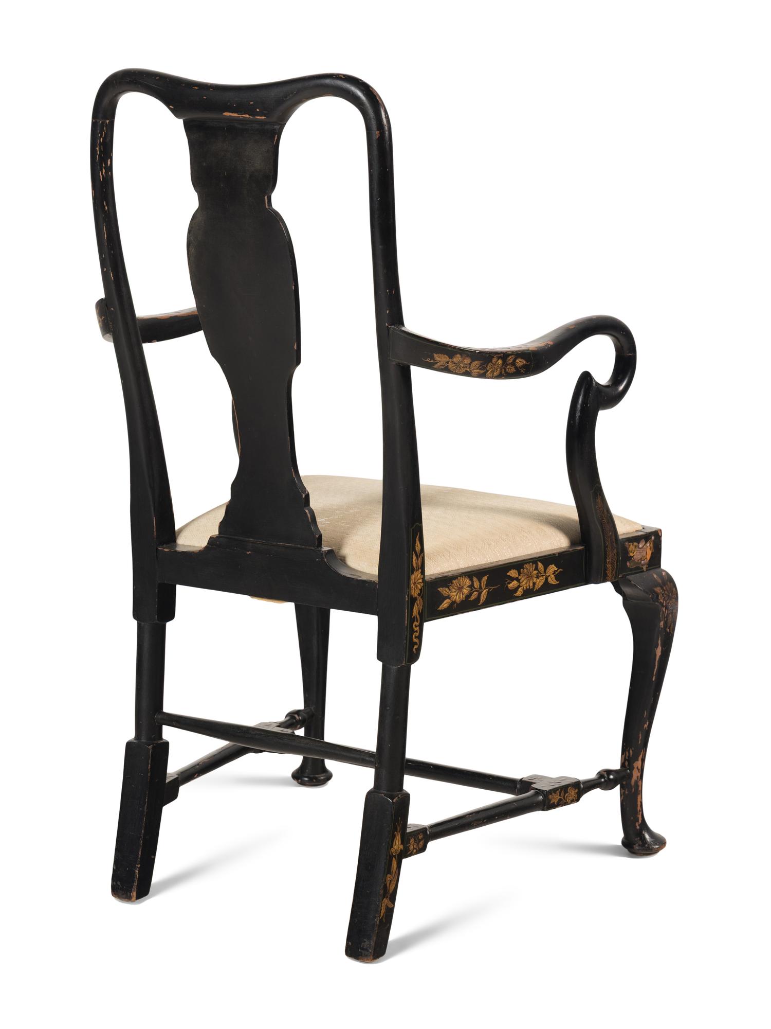 A Queen Anne Style Black Japanned Armchair