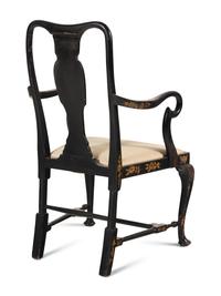 A Queen Anne Style Black Japanned Armchair