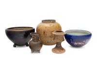 Five Chinese Monochrome Glazed Porcelain and Stoneware Vessels