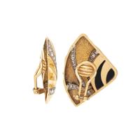 MICHAEL BONDANZA, ONYX AND DIAMOND CLIP EARRINGS