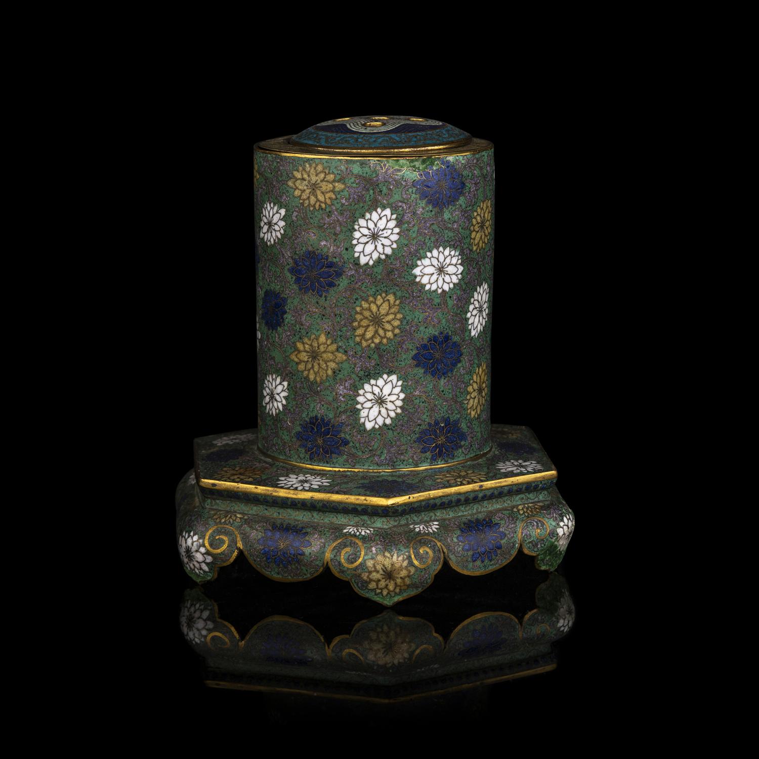 A Chinese Cloisonné Enamel Flower Holder, Huacha