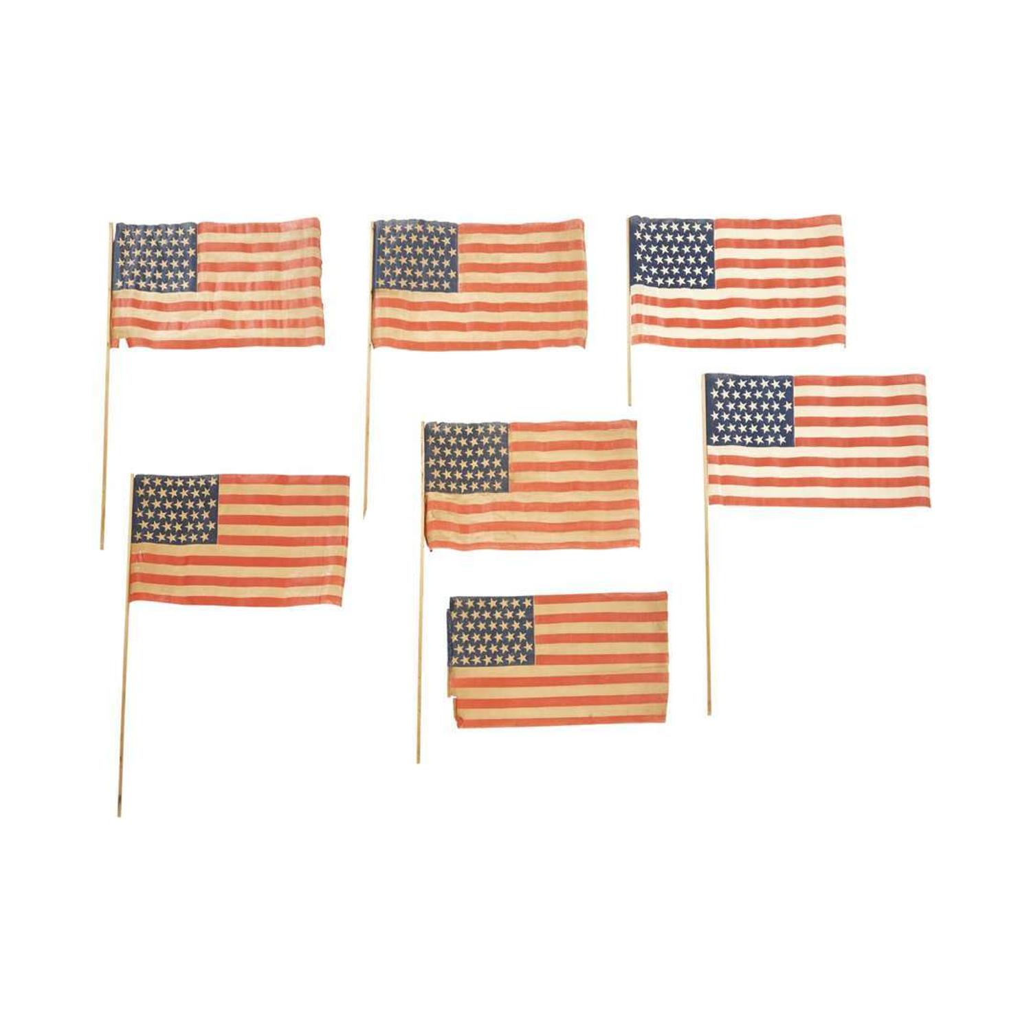 Group of seven 42-Star American Parade flags and two 45-Star American Parade Flags 1877-1908