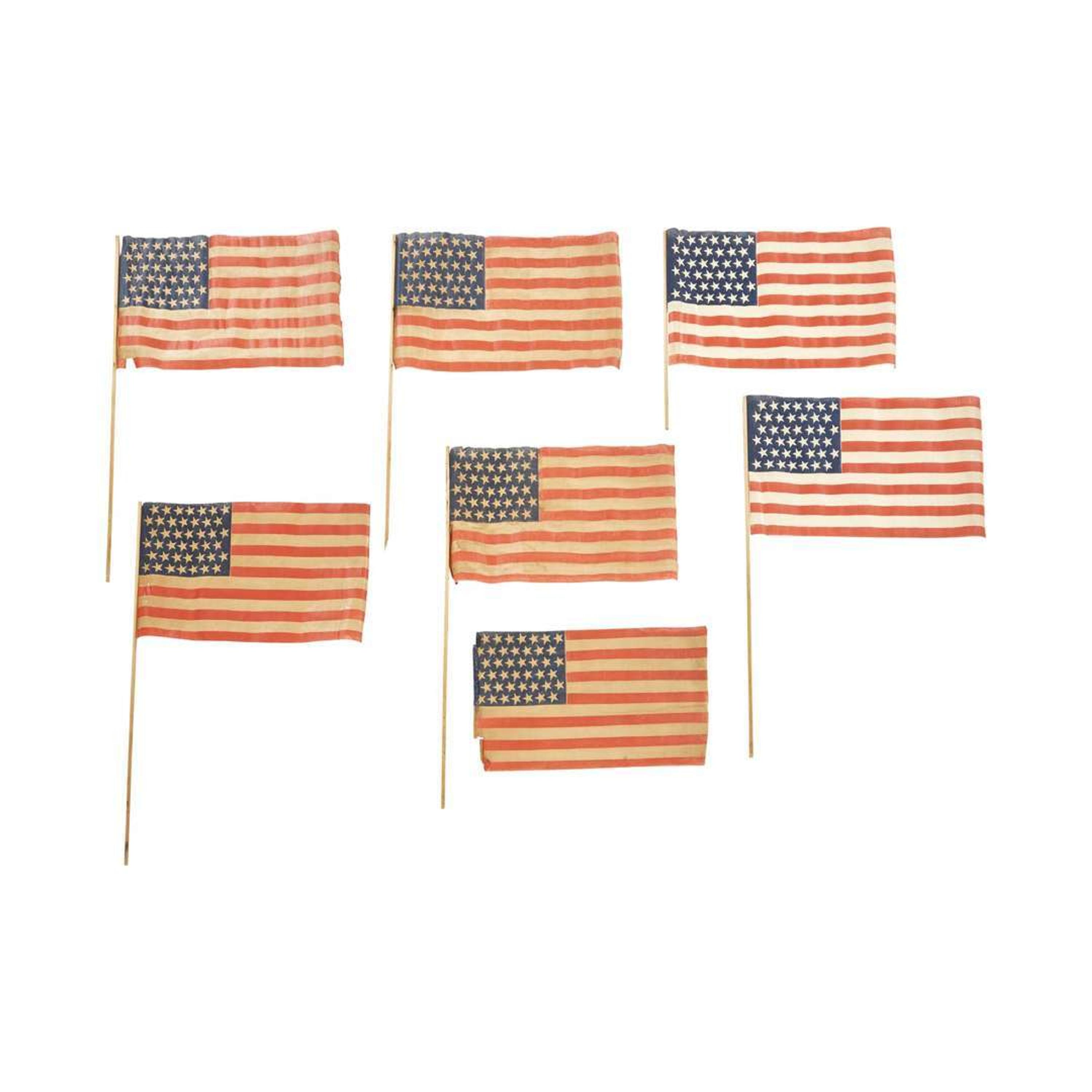 Group of seven 42-Star American Parade flags and two 45-Star American Parade Flags 1877-1908