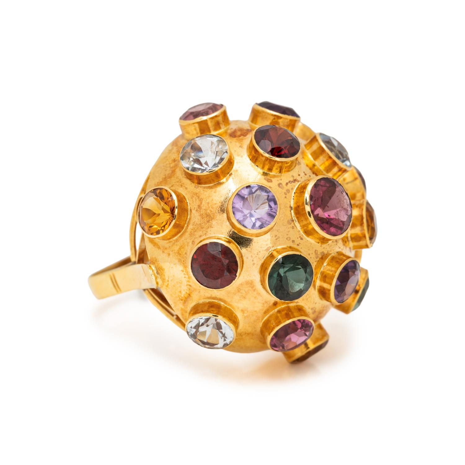 YELLOW GOLD AND MULTIGEM 'SPUTNIK' DEMI PARURE