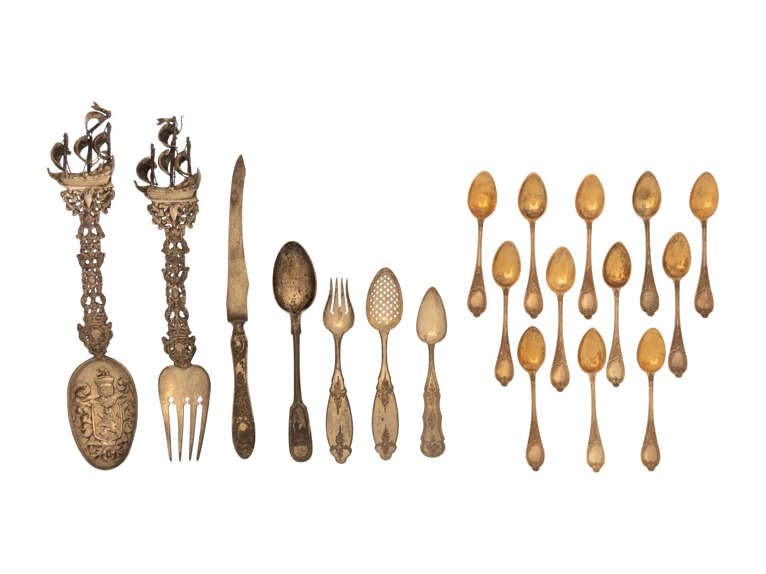 A Group of Continental Silver Flatware Articles