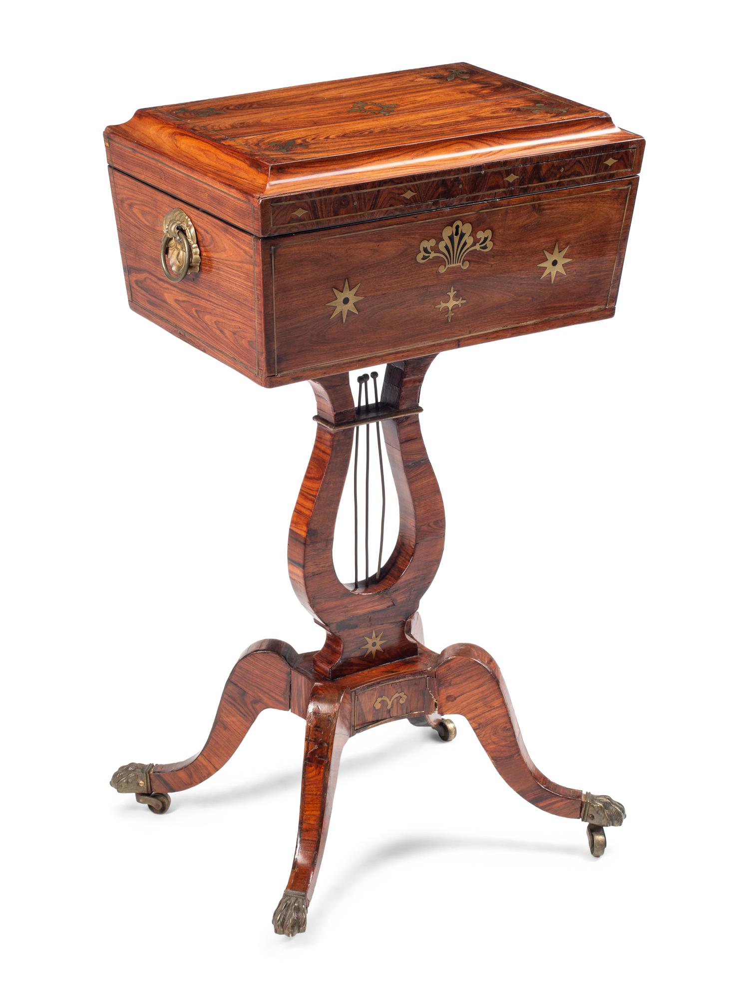 A Regency Brass Inlaid Tulipwood Tea Poy