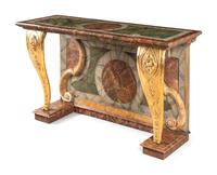 An Italian Parcel Gilt and Faux Marble Painted Console Table