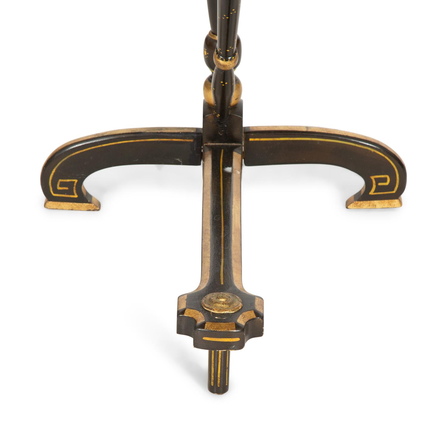An English Grain-Painted, Ebonized and Parcel Gilt Bedside Table