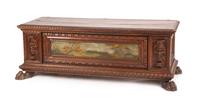 A Renaissance Revival Painted Walnut Cassone Height 24 x width 66 x depth 21 1/4 inches. — ITALIAN, 19TH CENTURY