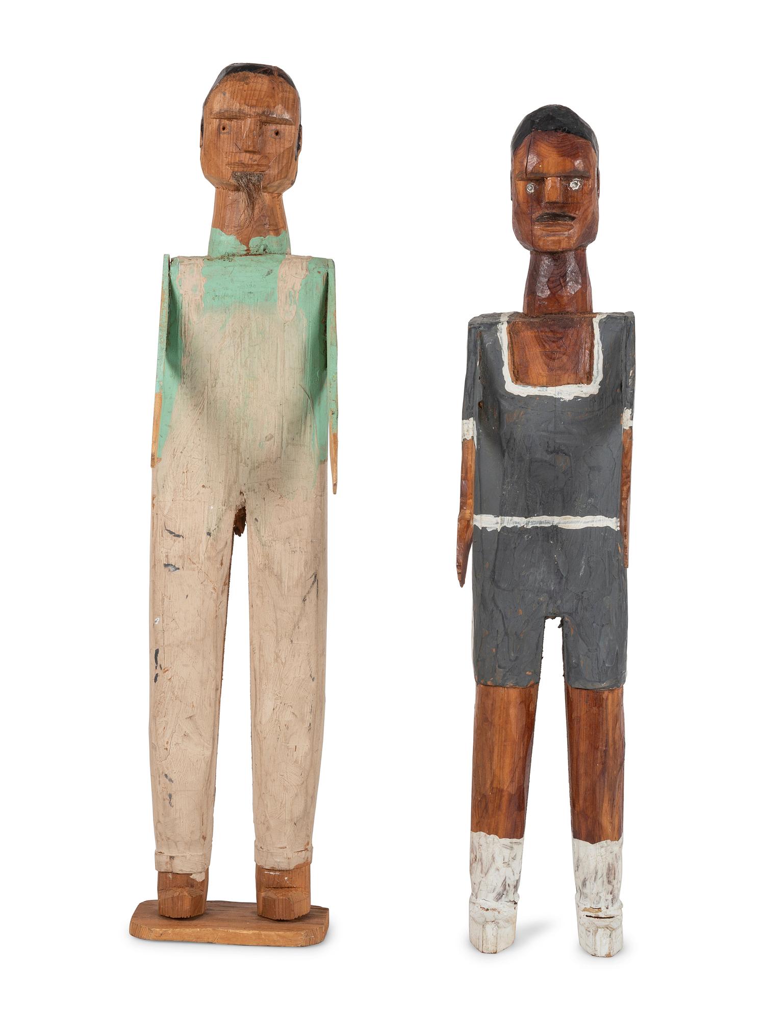 Two Folk Art Carved and Painted Wood Figures