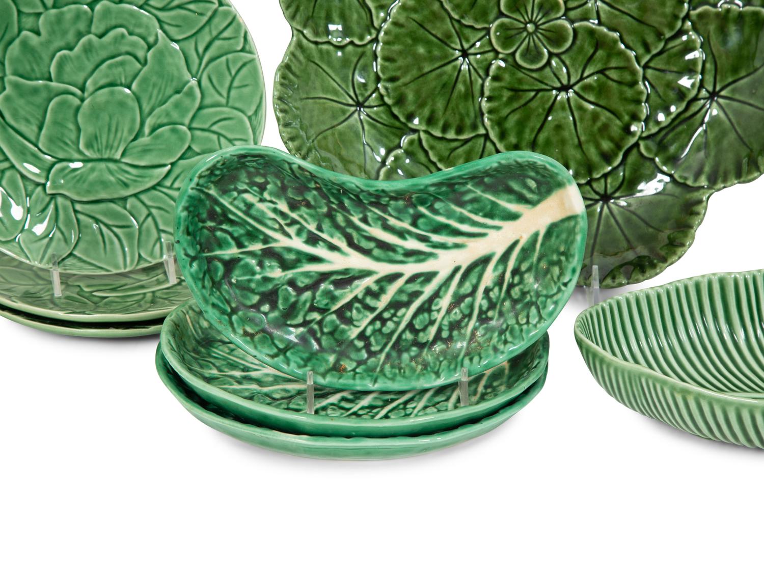 A Large Collection of Portuguese Green Leaf Dinnerware