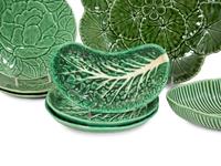 A Large Collection of Portuguese Green Leaf Dinnerware