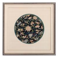 Four Blue Ground Kesi Woven Silk Circular Panels