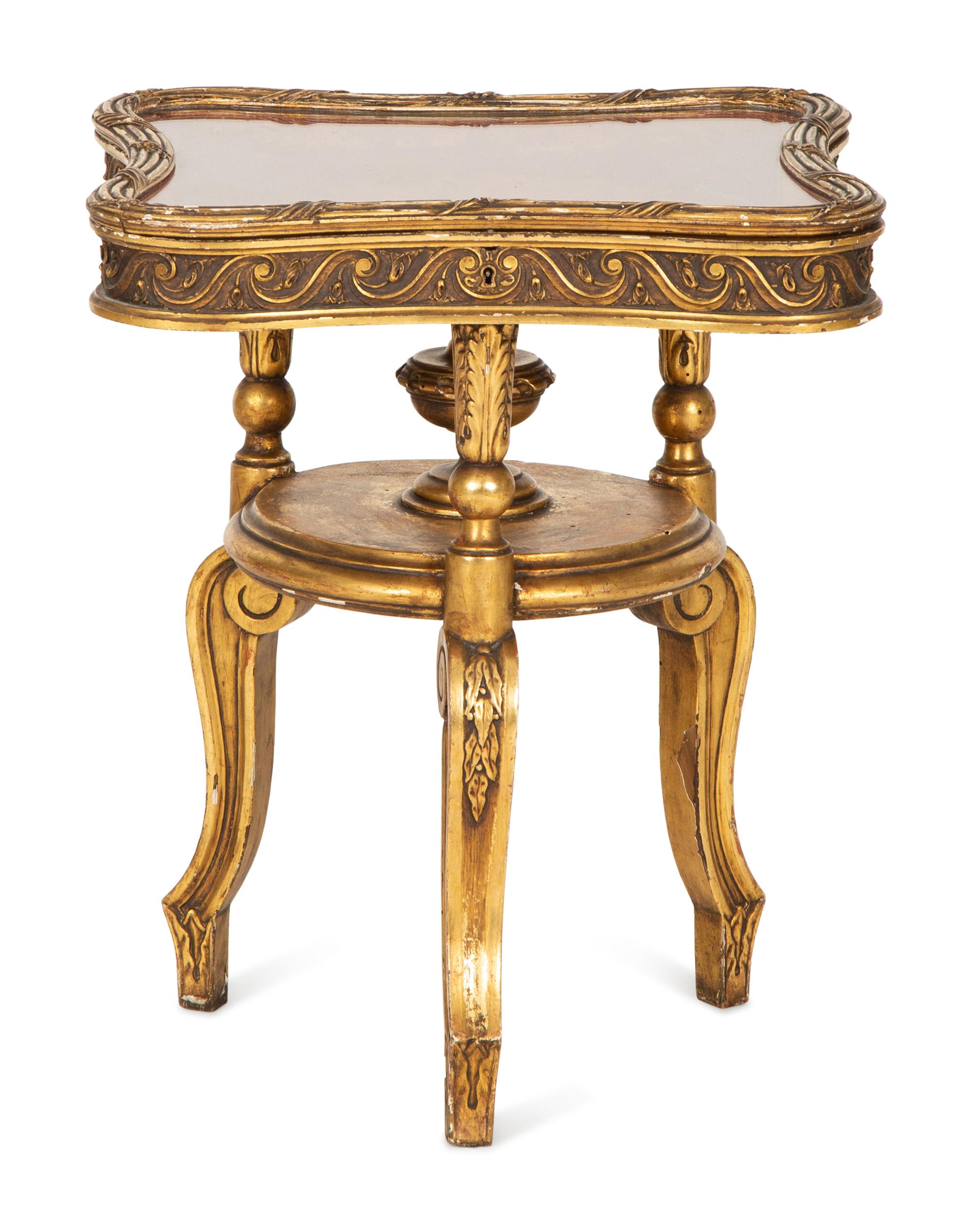 A Louis XV Style Giltwood Vitrine Table