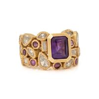 TODD REED, HAND FORGED YELLOW GOLD, DIAMOND, AND MULTIGEM RING