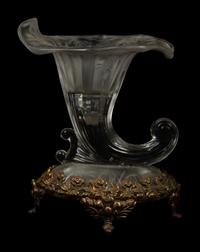 A Continental Gilt Metal Mounted Molded Glass Vase and Two Cornucopia Vases — 20TH CENTURY