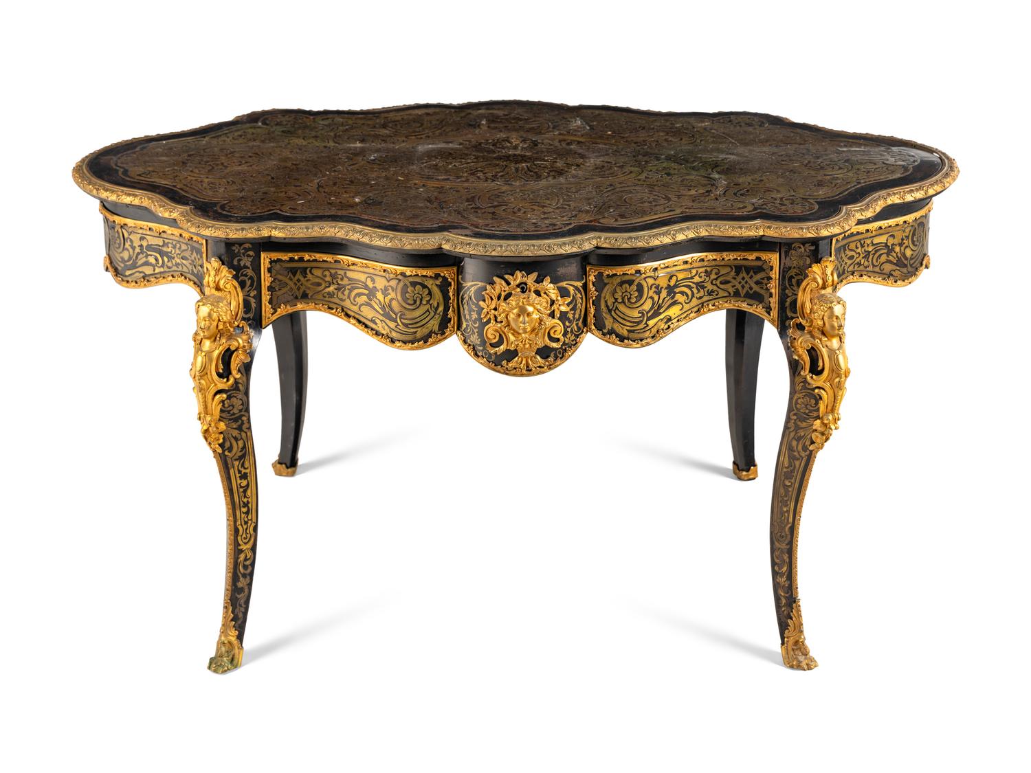 A Napoleon III Gilt Bronze Mounted Boulle Marquetry Center Table