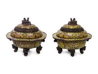 A Pair of Large Cloisonné Enamel Incense Burners