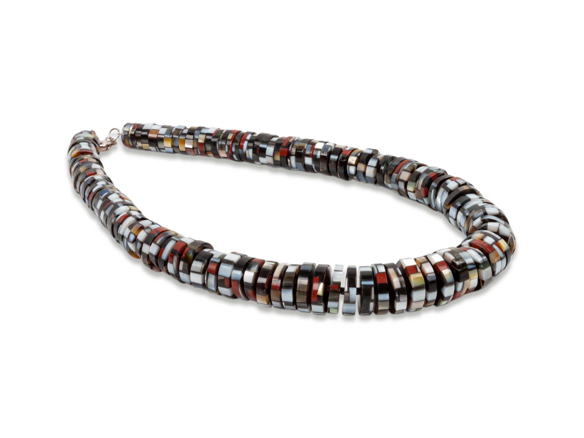 Attributed, Mosaic Inlay Multi-Stone Bead Necklace
