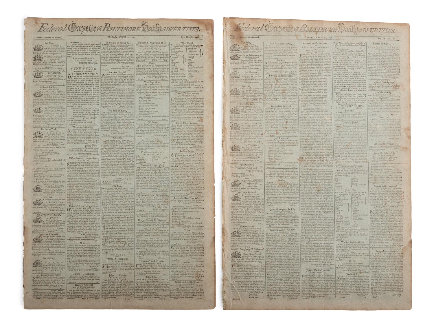 [SLAVERY & ABOLITION]. A group of 12 pre-Civil War newspapers with advertisements for for self-emancipated freedom seekers, comprising: