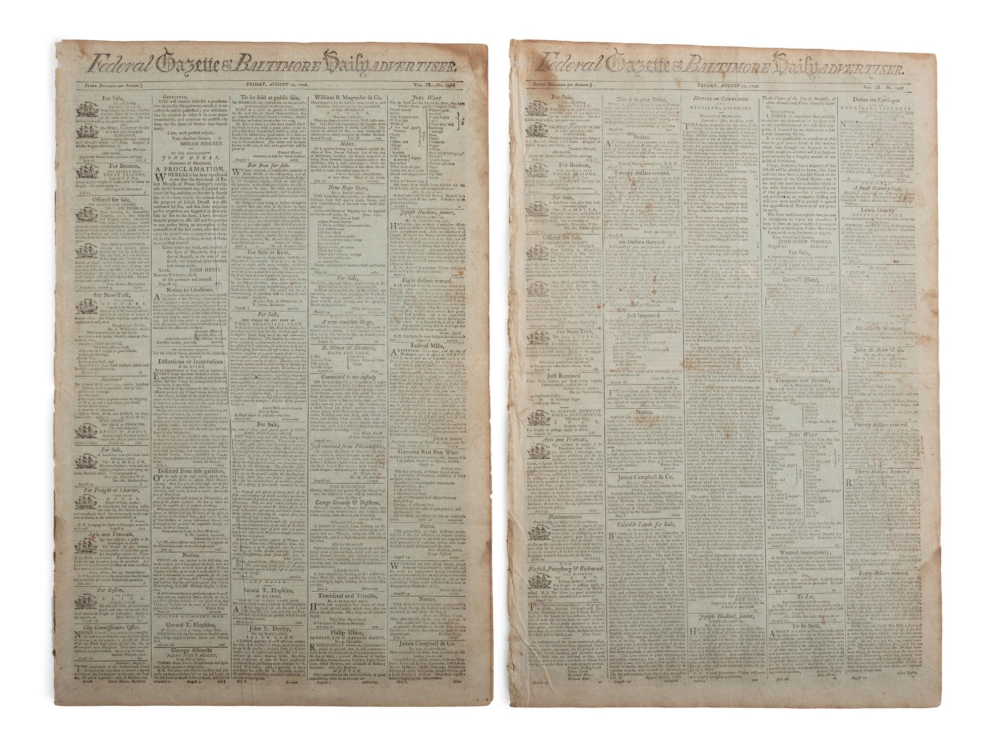 [SLAVERY & ABOLITION]. A group of 12 pre-Civil War newspapers with advertisements for for self-emancipated freedom seekers, comprising:
