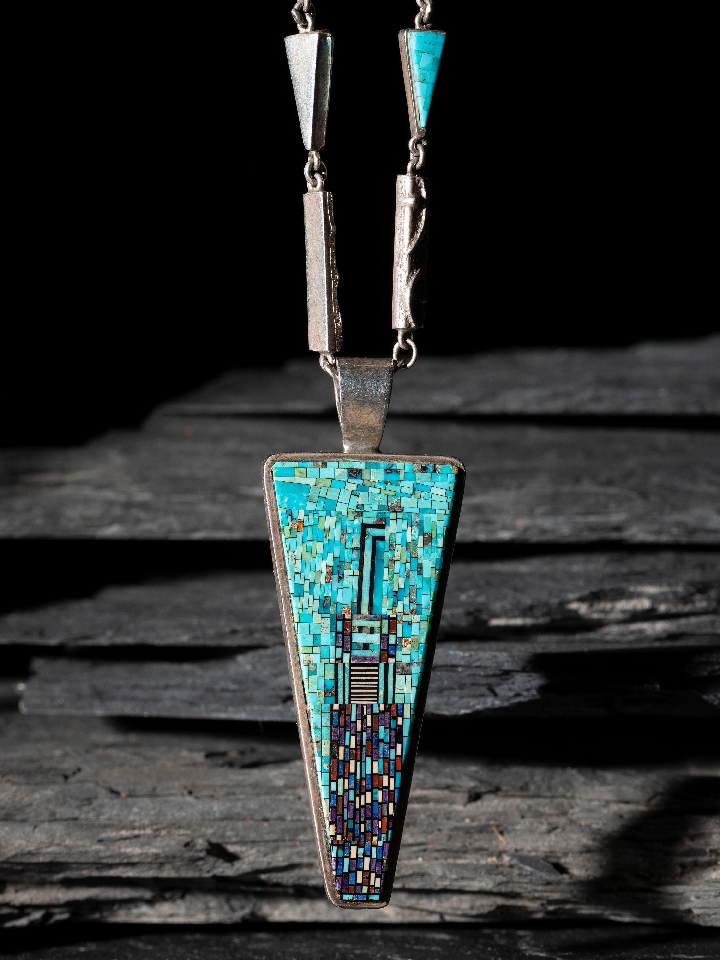 Figural Micro Mosaic Silver Necklace