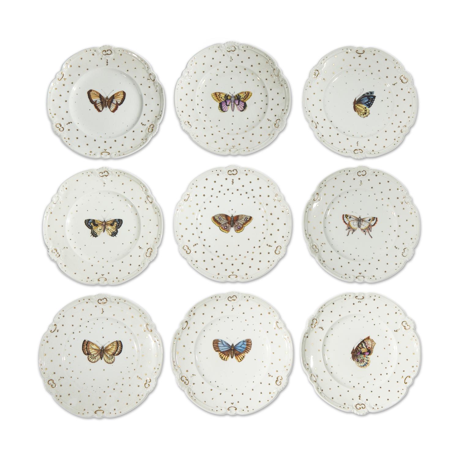 A Set of Nine Paris Porcelain Butterfly Plates