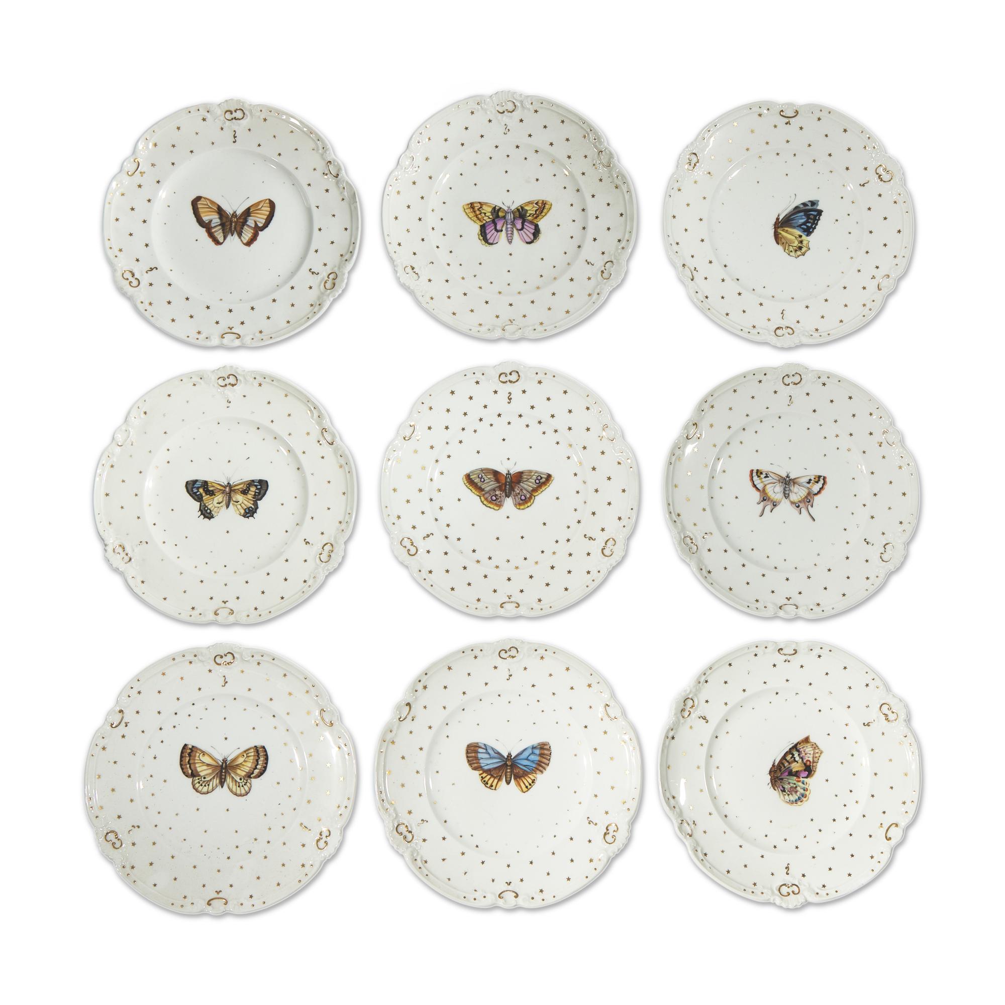 A Set of Nine Paris Porcelain Butterfly Plates