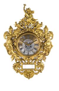 A German Gilt Bronze Wall Clock, Height 25 1/2 inches.
