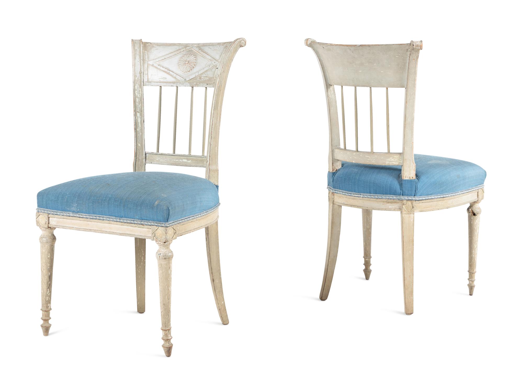 A Pair of Directoire White-Painted Side Chairs