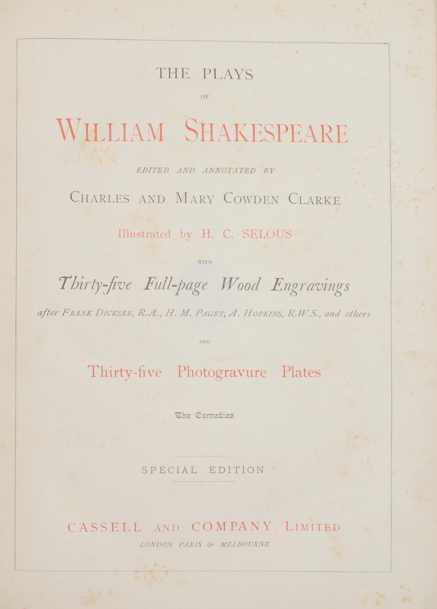 (SHAKESPEARE, WILLIAM) 4 vols., including The Royal Shakespeare [and] The Plays. London,