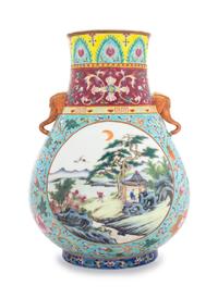 A Famille Rose Porcelain Zun Vase