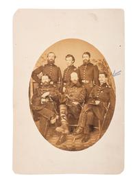 [CIVIL WAR]. Albumen photograph of a group of officers, likely of the 45th Massachusetts Infantry, incl. Surgeon Joshua B. Treadwell, who also served in the 54th Massachusetts Infantry (USCT). New Berne, NC, April 1863.