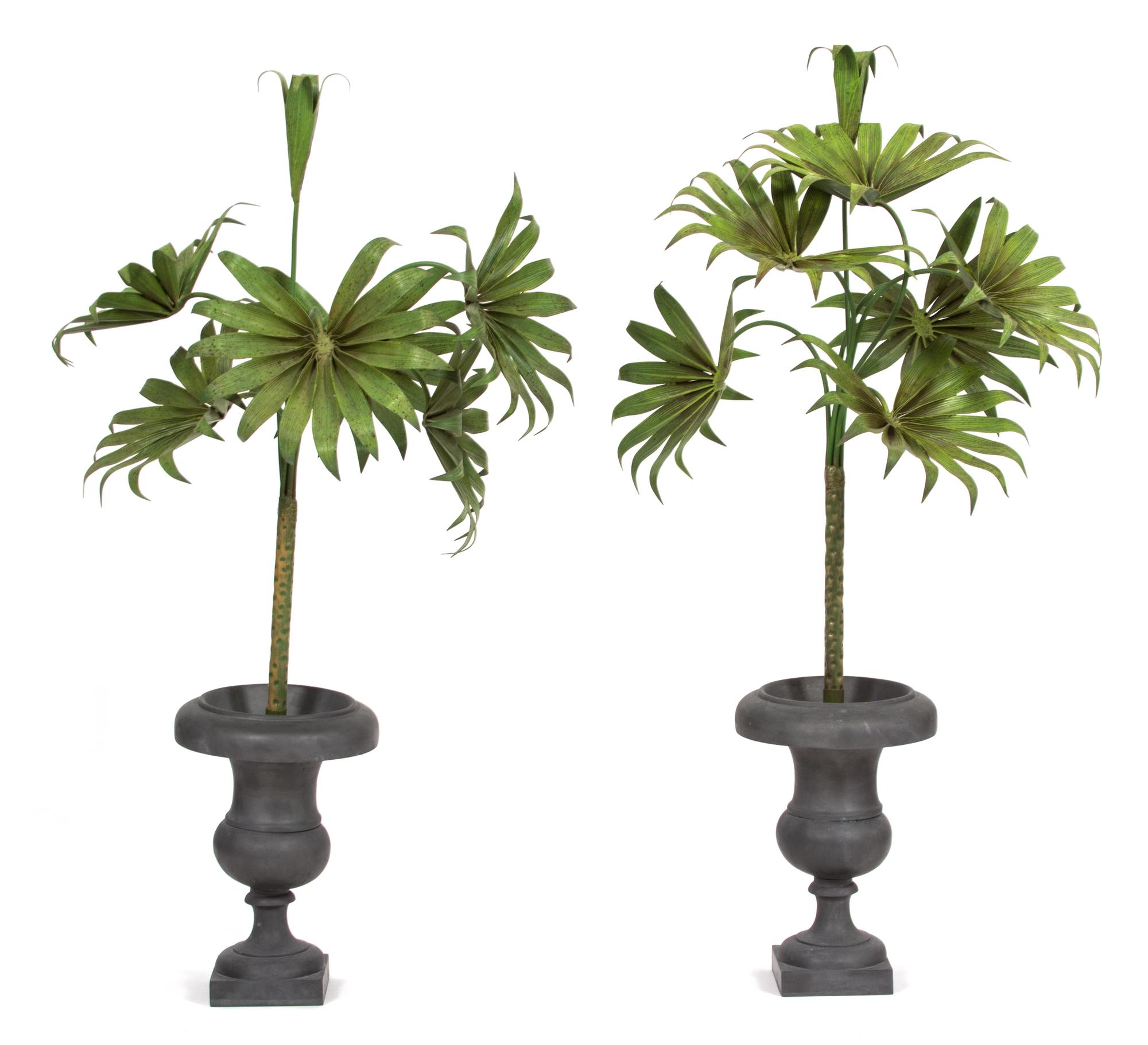 A Pair of Tole Painted Potted Palms Height 44 inches. — 20TH CENTURY