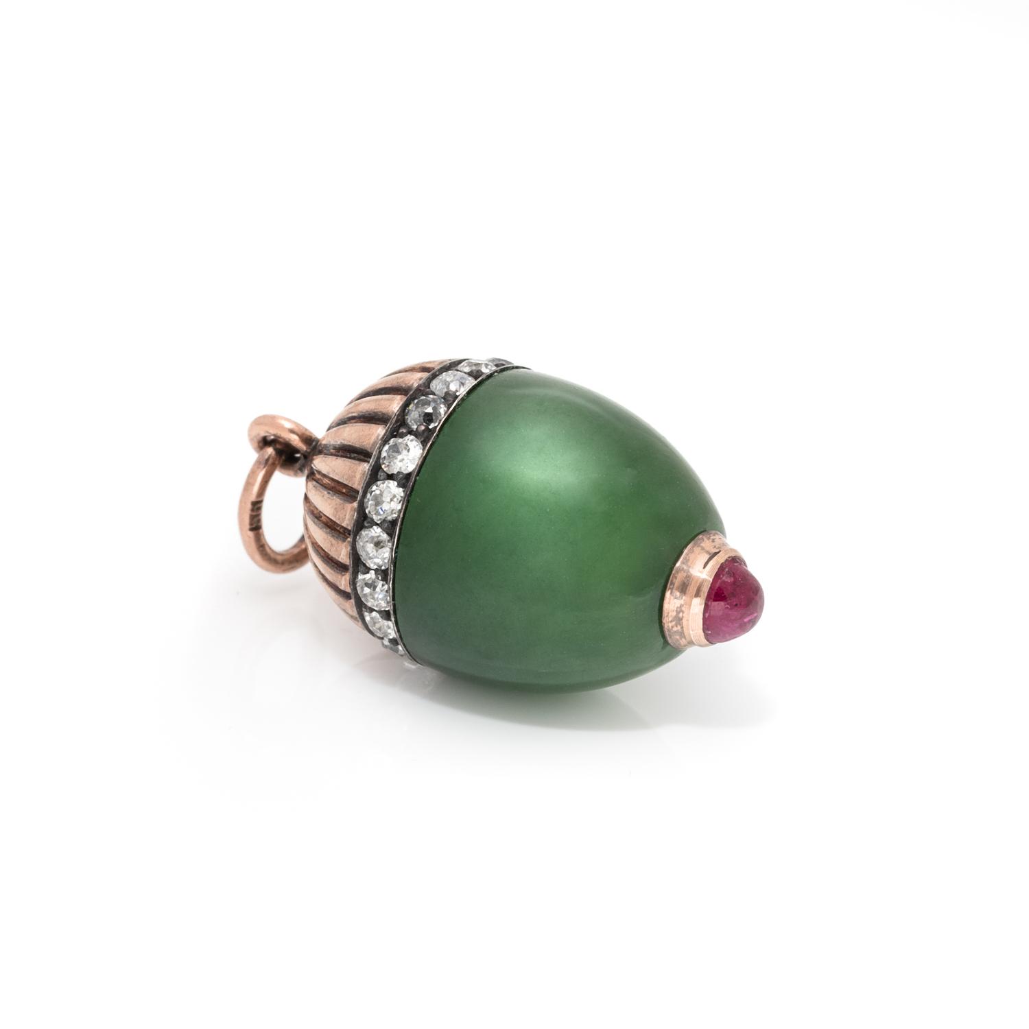 RUSSIAN, ANTIQUE, DIAMOND, RUBY AND NEPHRITE PENDANT