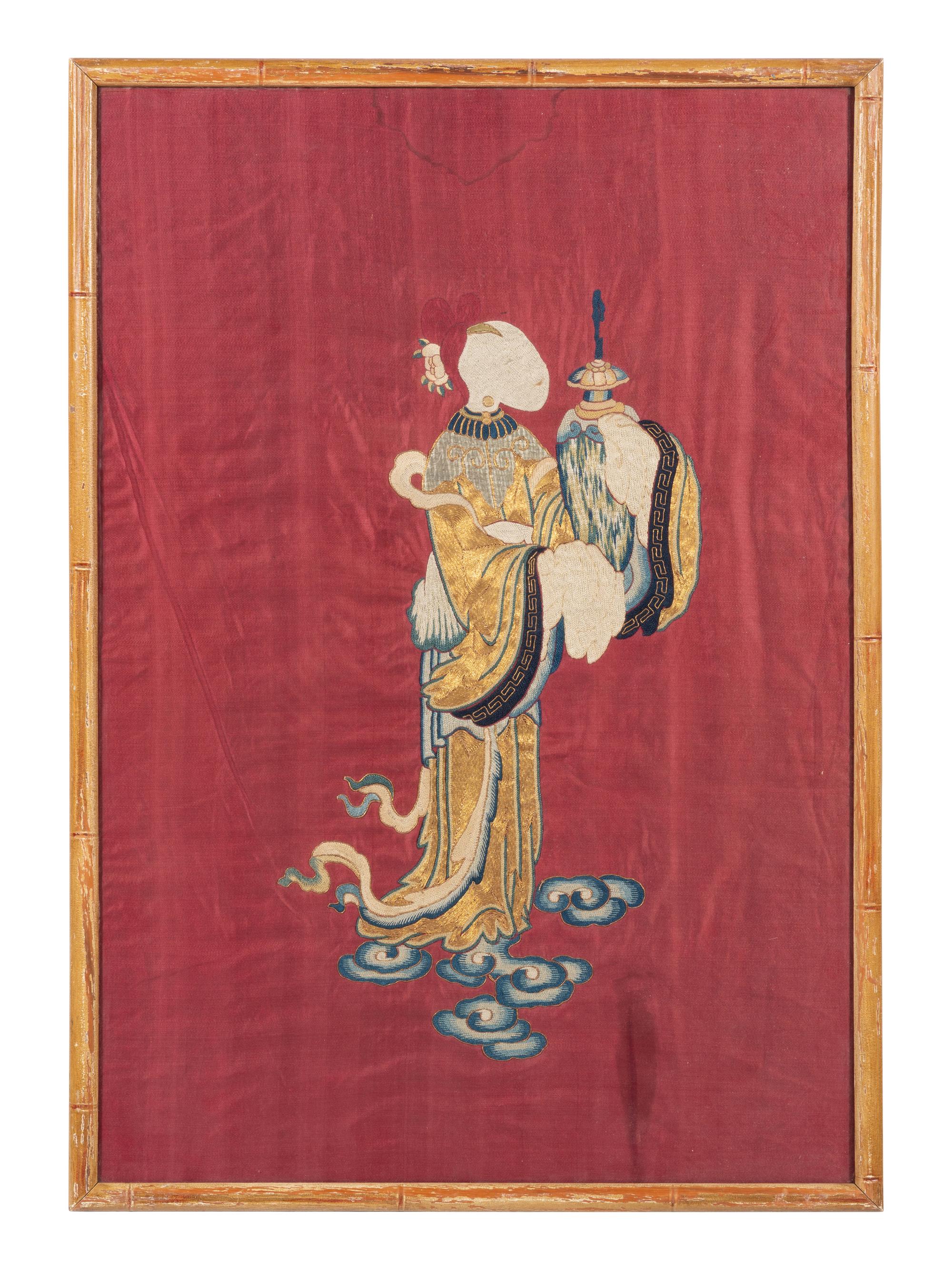 Three Chinese Silk Embroidered Panels