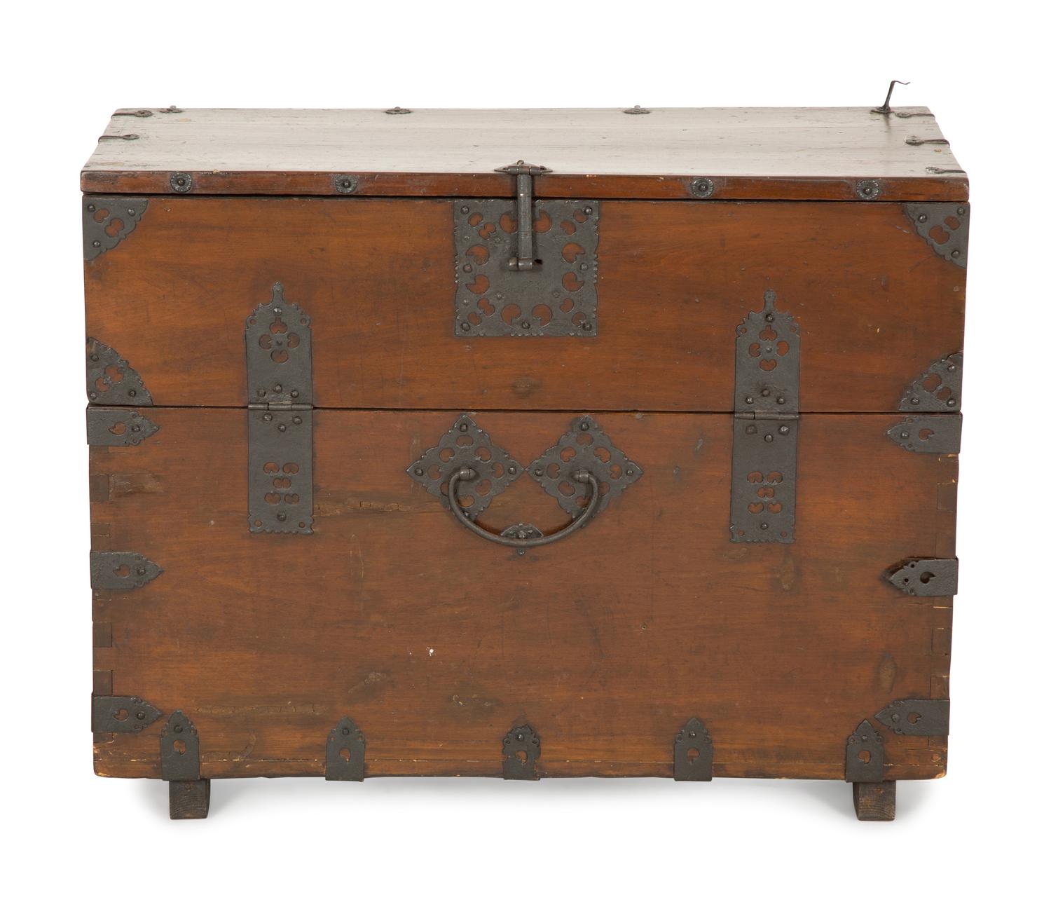 A Japanese Iron Mounted Blanket Chest