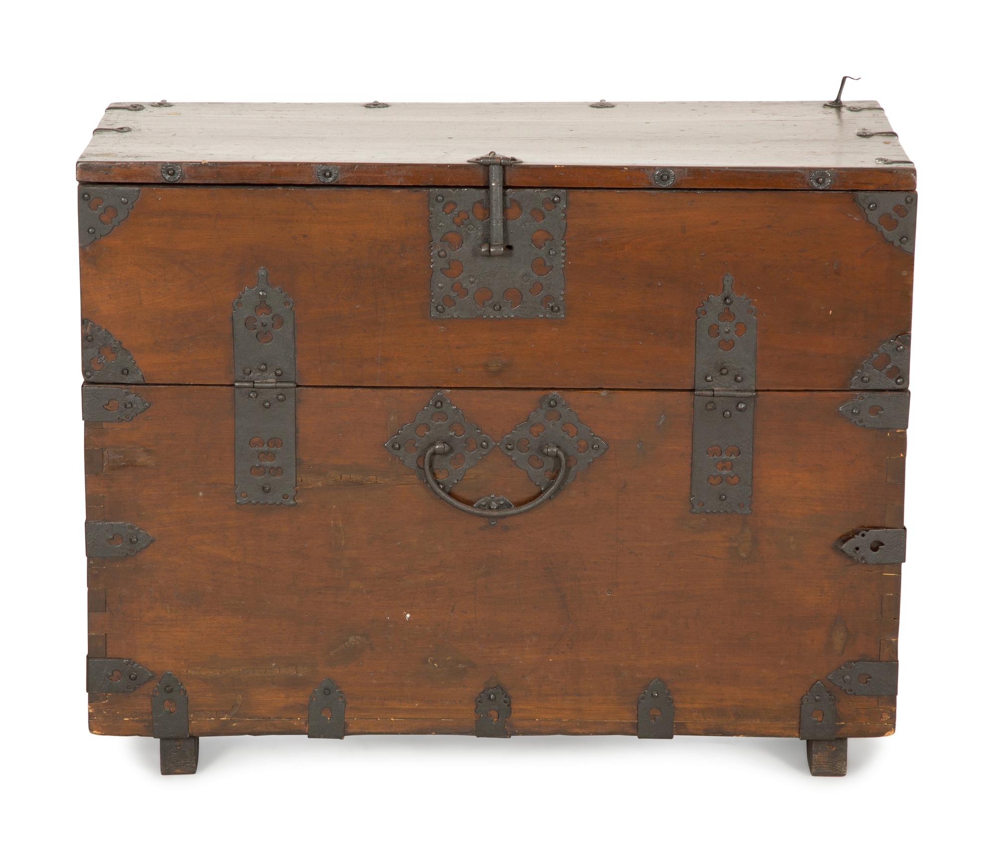 A Japanese Iron Mounted Blanket Chest