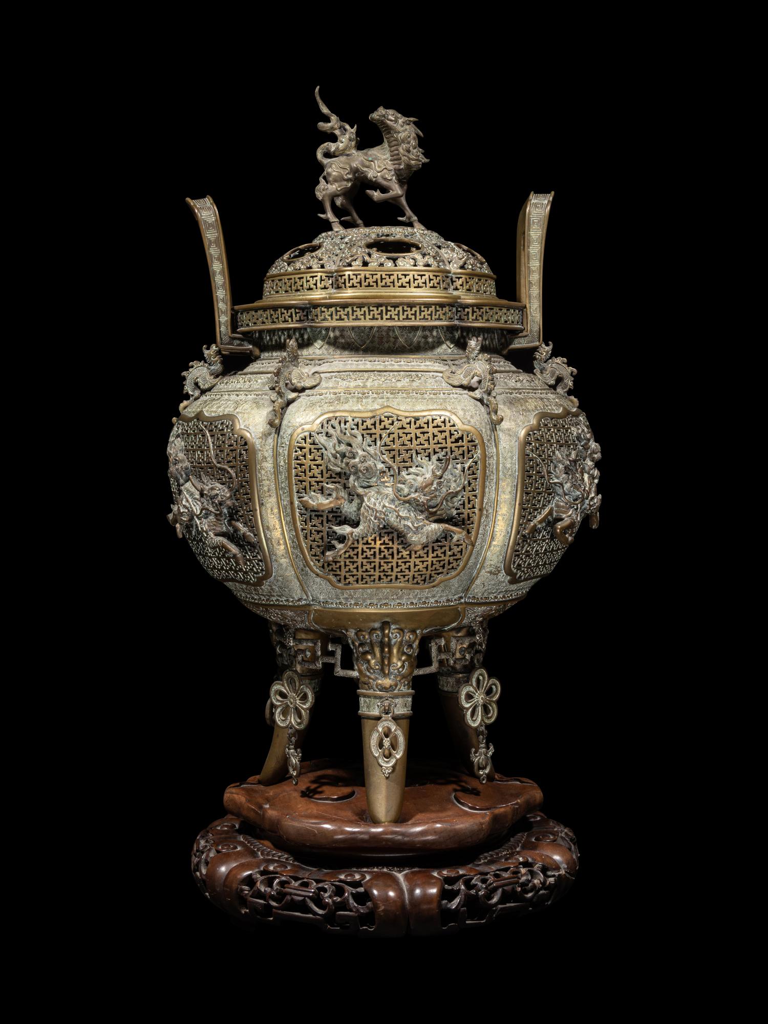 A Fine and Large Brass Covered Incense Burner