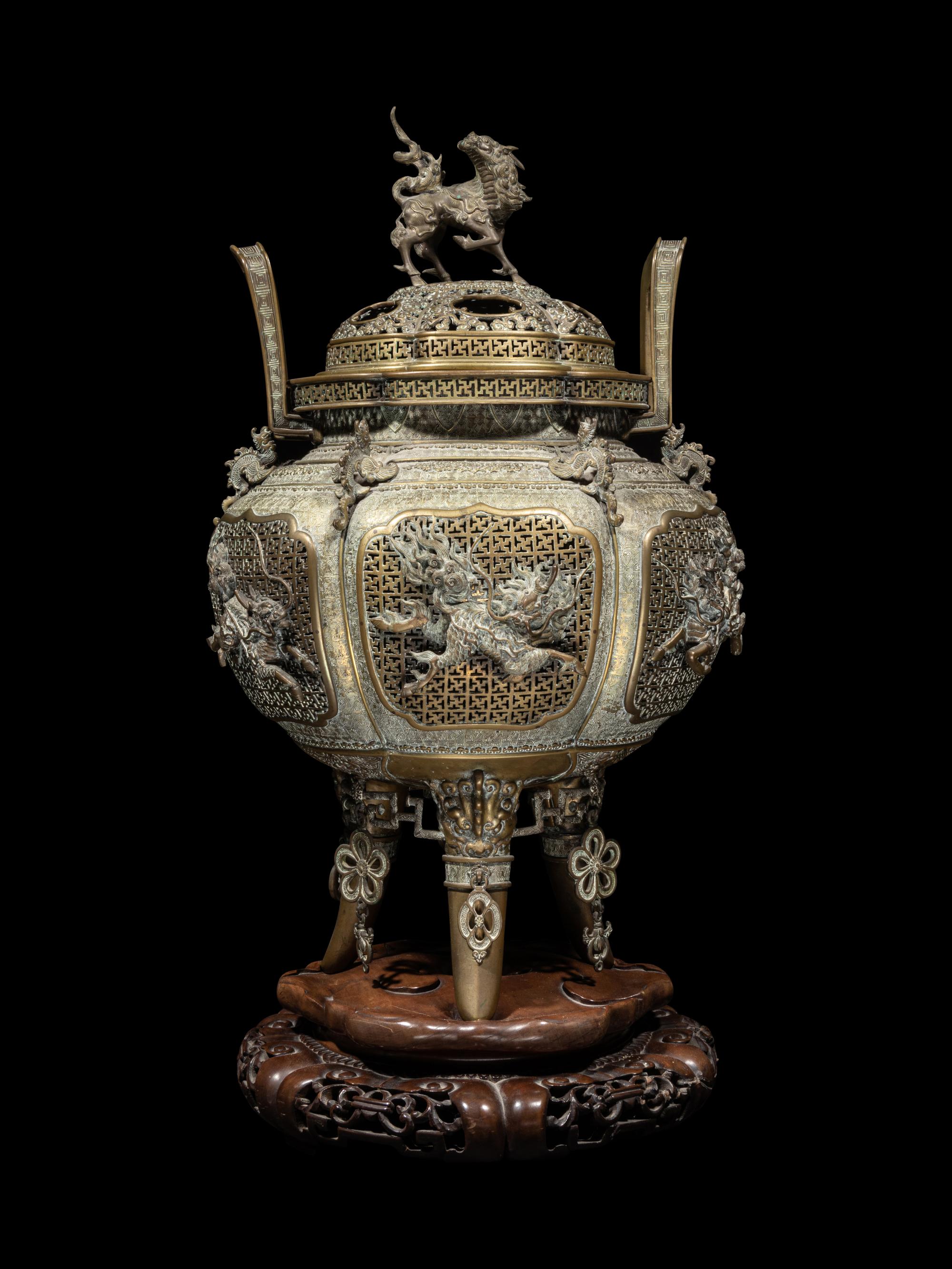 A Fine and Large Brass Covered Incense Burner