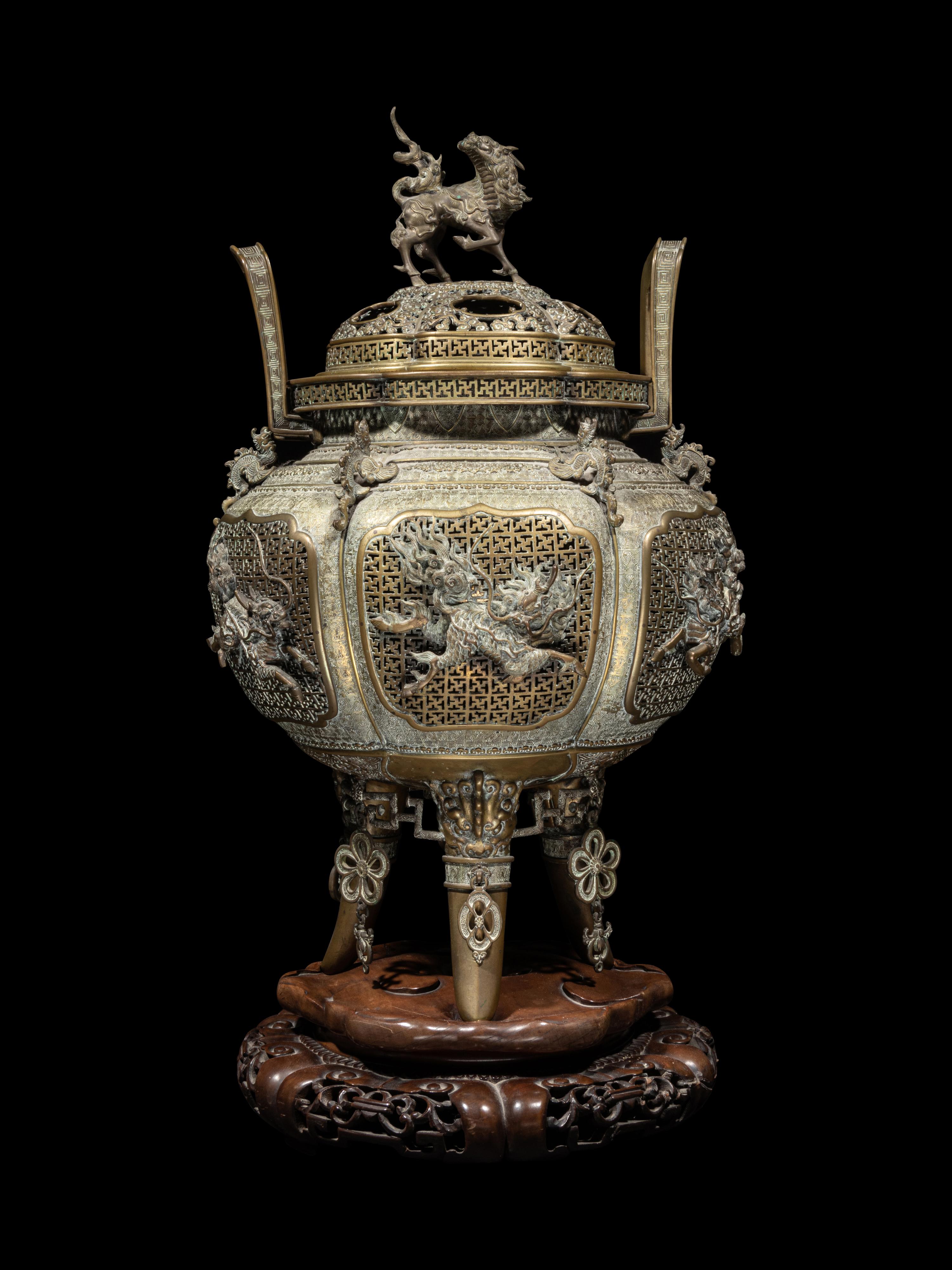 A Fine and Large Brass Covered Incense Burner