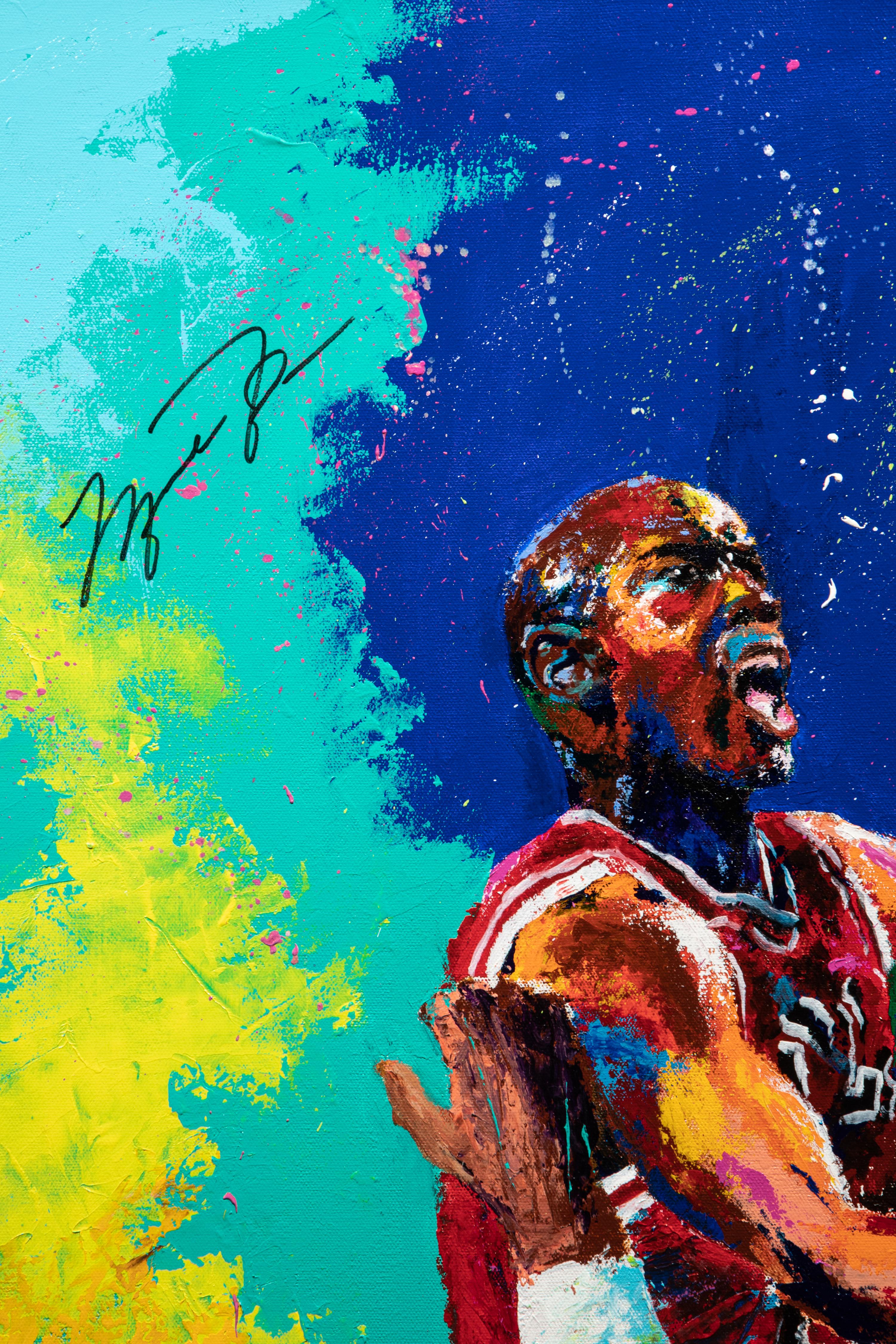 A Michael Jordan Chicago Bulls Signed Autograph Original Al Sorenson Painting (Upper Deck Authenticated)