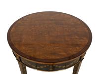 A Pair of Adam Style Burl Wood, Painted and Parcel Gilt Circular Tables
