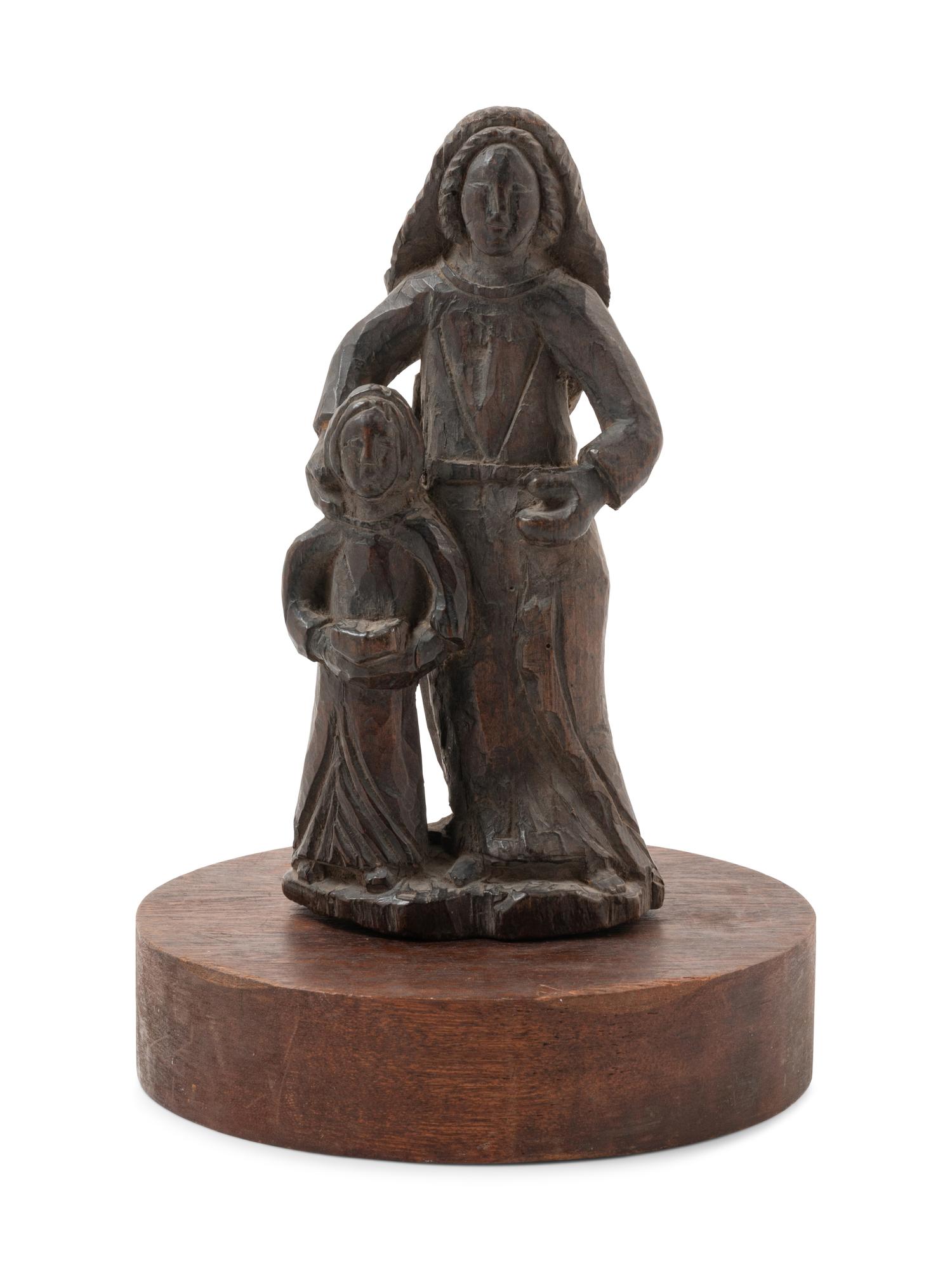 A French or Spanish Carved Wood Figural Group Depicting Saint Anne and the Infant Mary