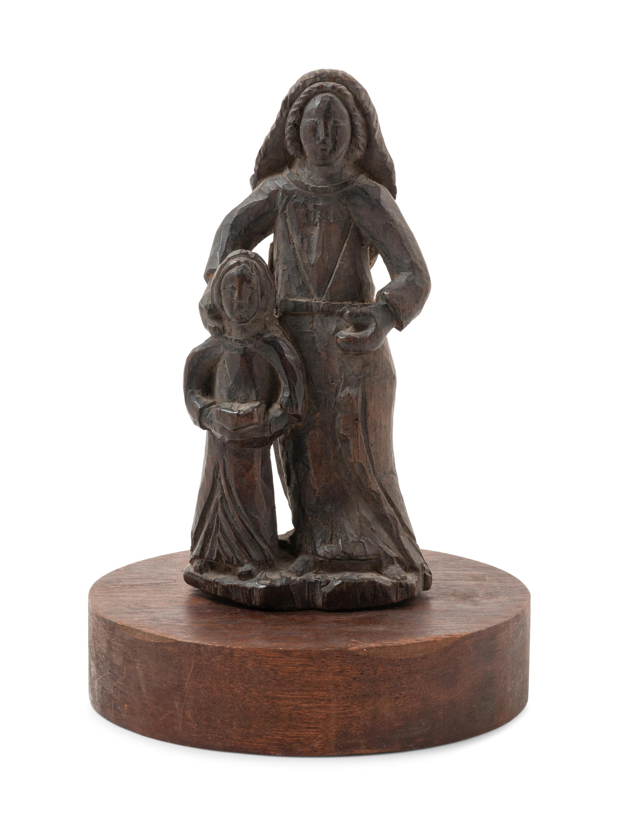 A French or Spanish Carved Wood Figural Group Depicting Saint Anne and the Infant Mary