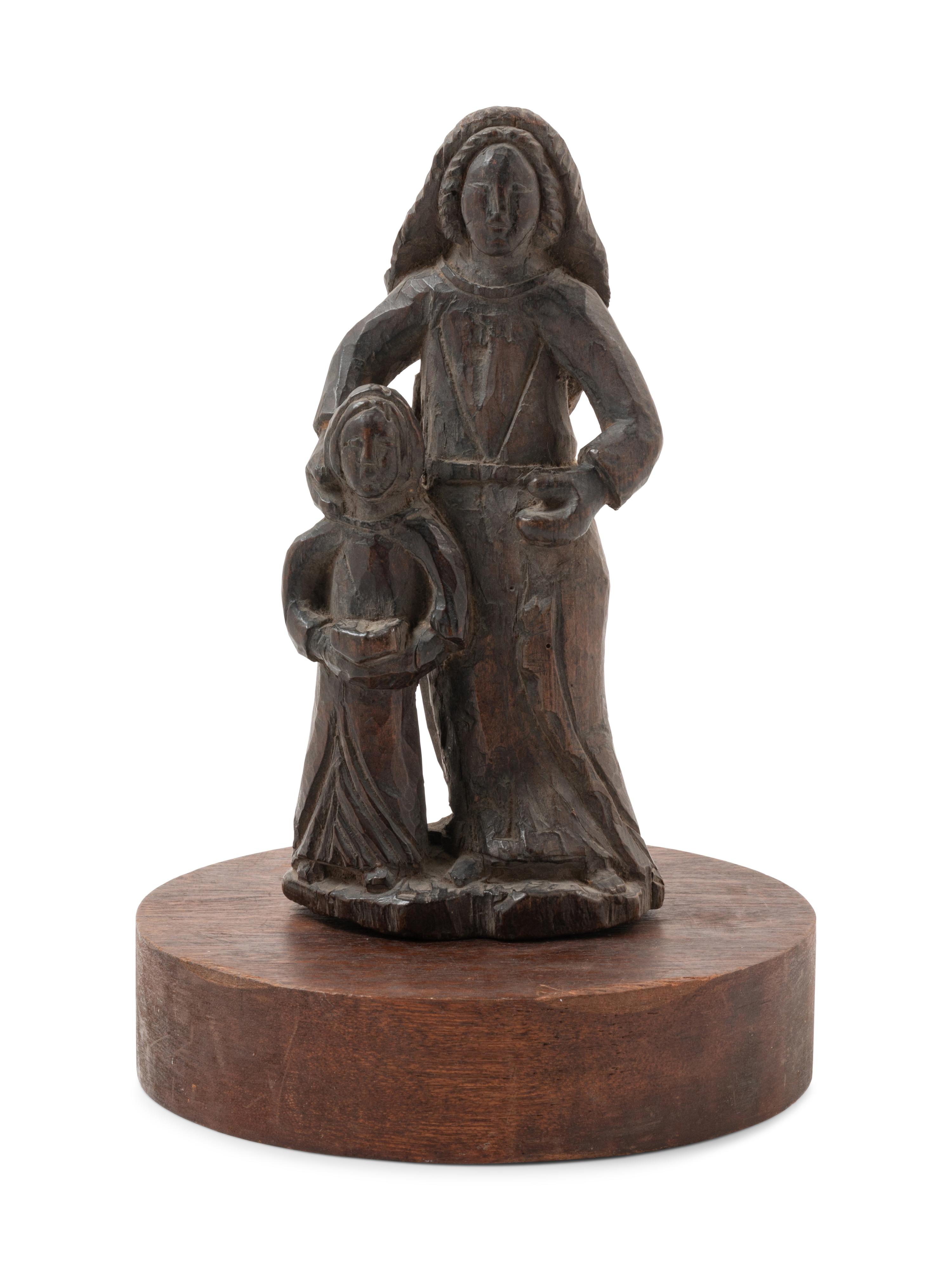 A French or Spanish Carved Wood Figural Group Depicting Saint Anne and the Infant Mary