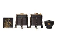 Four Japanese Black and Gold Lacquer Wares